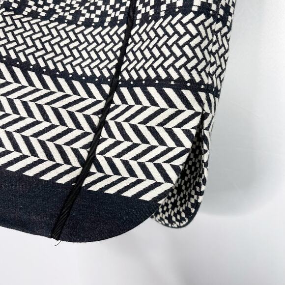 J Crew Size 00 Lux Paneled Black Cream Geometric Jacquard Pencil Skirt Cotton - Picture 4 of 13